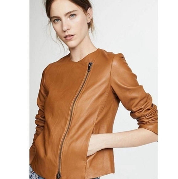 VINCE Zip Cross Front Leather Jacket - Picture 2 of 10